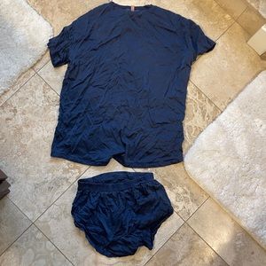 Lunya, silk pajama shirt, and shorts (no size) blue